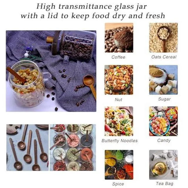 Alt view image 6 of 7 - Spice Jars Overnight Oats Containers with Airtight Lid and Wooden Spoon,17 OZ Glass Food Storage Canisters, Glass Jars for Coffee Bean, Sugar, Dry Goods,Cookie,Candy,Cereal,Tea,Salt