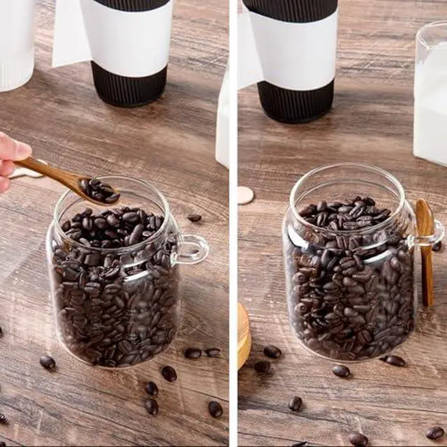Alt view image 2 of 7 - Spice Jars Overnight Oats Containers with Airtight Lid and Wooden Spoon,17 OZ Glass Food Storage Canisters, Glass Jars for Coffee Bean, Sugar, Dry Goods,Cookie,Candy,Cereal,Tea,Salt