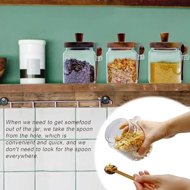 Alt view image 7 of 7 - Spice Jars Overnight Oats Containers with Airtight Lid and Wooden Spoon,17 OZ Glass Food Storage Canisters, Glass Jars for Coffee Bean, Sugar, Dry Goods,Cookie,Candy,Cereal,Tea,Salt