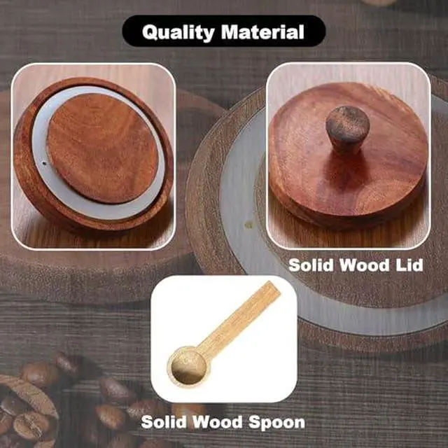 Alt view image 3 of 6 - Glass Jar with Wooden Lid and Spoon, 20.3 Oz Airtight Storage Container, Coffee Canister for Coffee Grounds Beans Sugar Leaf Tea and More
