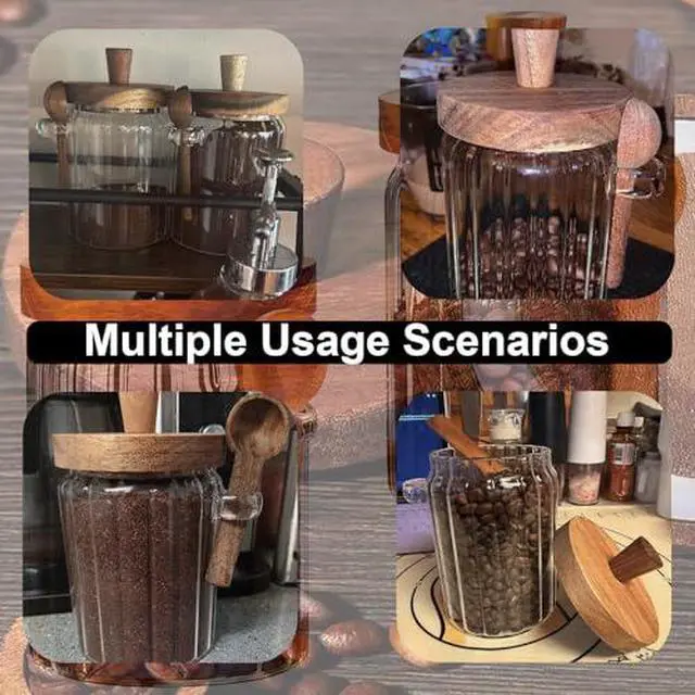 Alt view image 5 of 6 - Glass Jar with Wooden Lid and Spoon, 20.3 Oz Airtight Storage Container, Coffee Canister for Coffee Grounds Beans Sugar Leaf Tea and More
