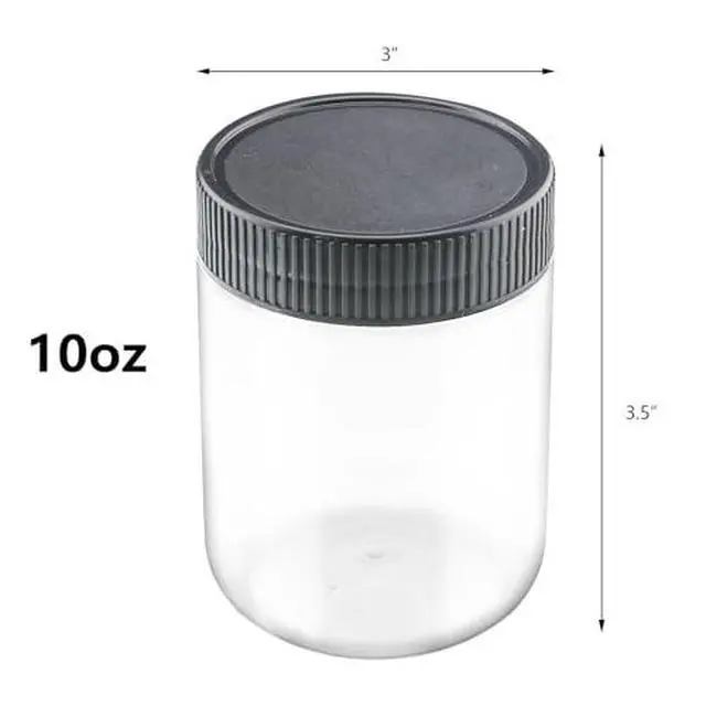 Alt view image 2 of 7 - 10 Oz Clear Plastic Jars with Black Lids Refillable Kitchen Storage Containers for Dry Food Coffee Nuts and More (4), Clear+Black