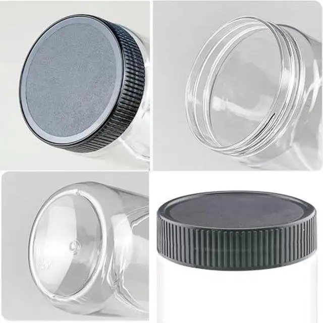 Alt view image 3 of 7 - 10 Oz Clear Plastic Jars with Black Lids Refillable Kitchen Storage Containers for Dry Food Coffee Nuts and More (4), Clear+Black