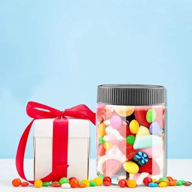 Alt view image 4 of 7 - 10 Oz Clear Plastic Jars with Black Lids Refillable Kitchen Storage Containers for Dry Food Coffee Nuts and More (4), Clear+Black