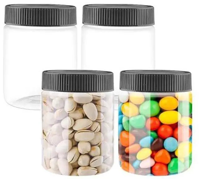 Main image of 10 Oz Clear Plastic Jars with Black Lids Refillable Kitchen Storage Containers for Dry Food Coffee Nuts and More (4), Clear+Black