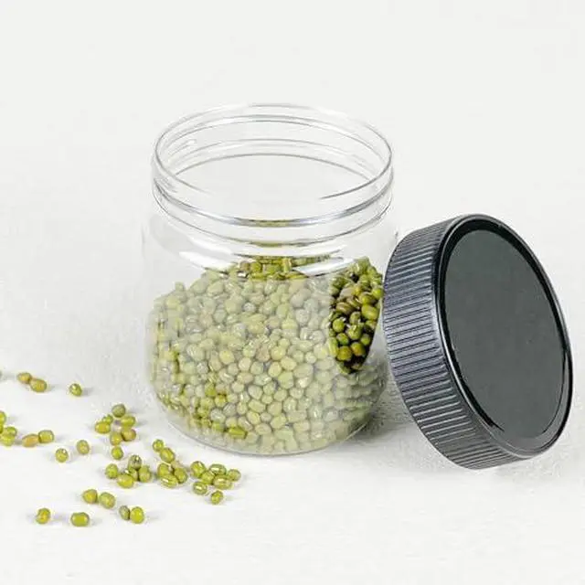 Alt view image 6 of 7 - 10 Oz Clear Plastic Jars with Black Lids Refillable Kitchen Storage Containers for Dry Food Coffee Nuts and More (4), Clear+Black