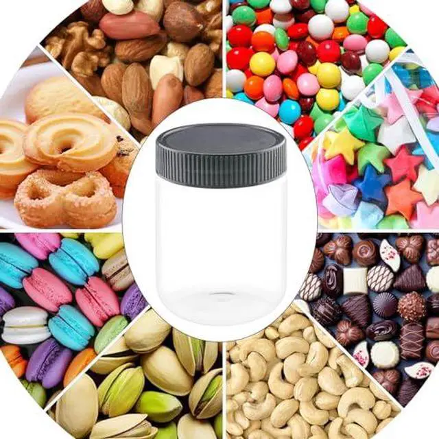 Alt view image 7 of 7 - 10 Oz Clear Plastic Jars with Black Lids Refillable Kitchen Storage Containers for Dry Food Coffee Nuts and More (4), Clear+Black