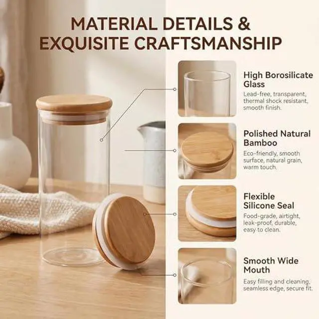 Alt view image 3 of 7 - 2 Pcs Clear Glass Canister Food Storage Jar With Airtight Wood Lids for Coffee Bean Loose Leaf Tea Containers Sugar Cookies Dry Fruit Nuts Candy Jars size 300ML/10.1z