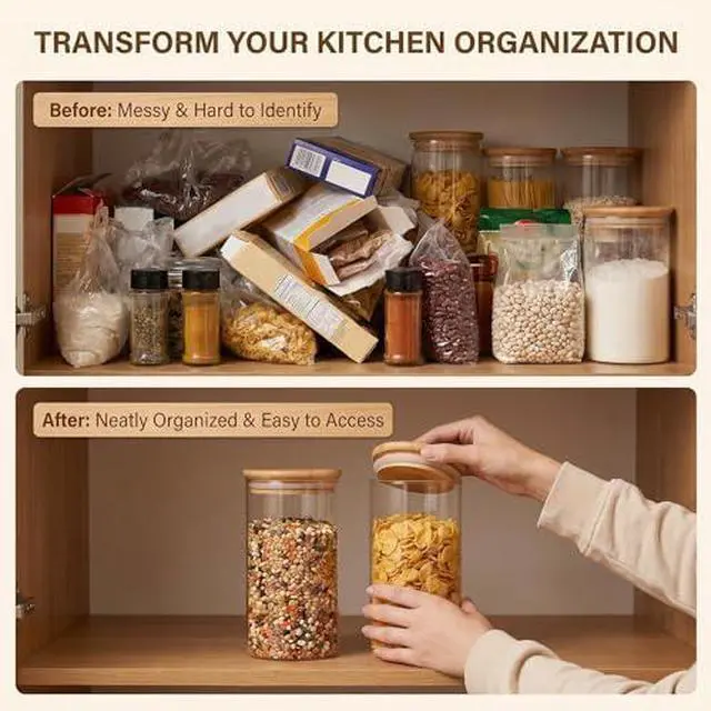 Alt view image 5 of 7 - 2 Pcs Clear Glass Canister Food Storage Jar With Airtight Wood Lids for Coffee Bean Loose Leaf Tea Containers Sugar Cookies Dry Fruit Nuts Candy Jars size 300ML/10.1z