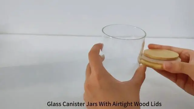 Alt view image 7 of 7 - 2 Pcs Clear Glass Canister Food Storage Jar With Airtight Wood Lids for Coffee Bean Loose Leaf Tea Containers Sugar Cookies Dry Fruit Nuts Candy Jars size 300ML/10.1z