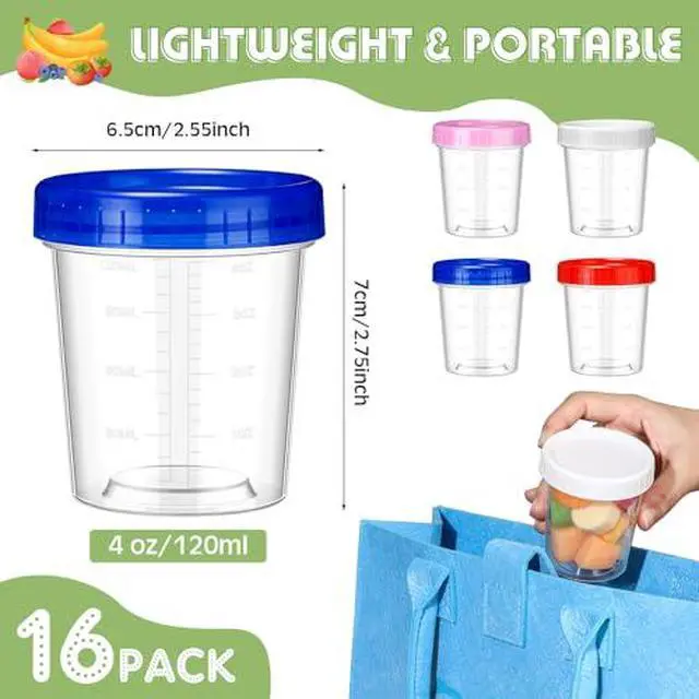 Alt view image 2 of 7 - 16 Pack 4 oz Freezer Storage Containers with Screw Lids Airtight Plastic Food Storage Containers Reusable Small Plastic Cups for Sauce, Jam and Puree, Ice Cream
