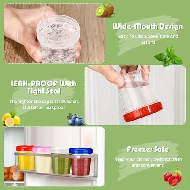 Alt view image 3 of 7 - 16 Pack 4 oz Freezer Storage Containers with Screw Lids Airtight Plastic Food Storage Containers Reusable Small Plastic Cups for Sauce, Jam and Puree, Ice Cream
