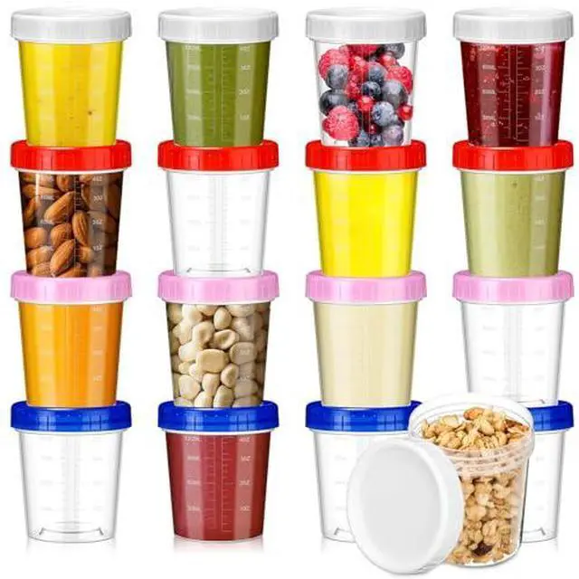 Main image of 16 Pack 4 oz Freezer Storage Containers with Screw Lids Airtight Plastic Food Storage Containers Reusable Small Plastic Cups for Sauce, Jam and Puree, Ice Cream