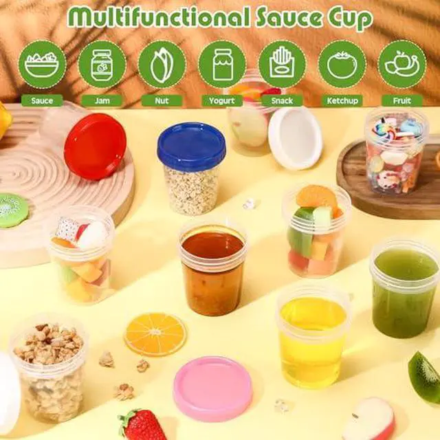 Alt view image 6 of 7 - 16 Pack 4 oz Freezer Storage Containers with Screw Lids Airtight Plastic Food Storage Containers Reusable Small Plastic Cups for Sauce, Jam and Puree, Ice Cream