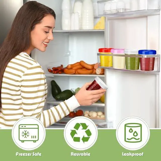 Alt view image 4 of 7 - 16 Pack 4 oz Freezer Storage Containers with Screw Lids Airtight Plastic Food Storage Containers Reusable Small Plastic Cups for Sauce, Jam and Puree, Ice Cream