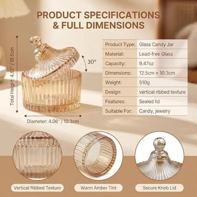 Alt view image 2 of 7 - 280ml/9.47oz Elegant Tent Shaped Crystal Glass Candy Jar with Lid Decorative Snack Storage Container for Wedding Home Office Desktop Gift