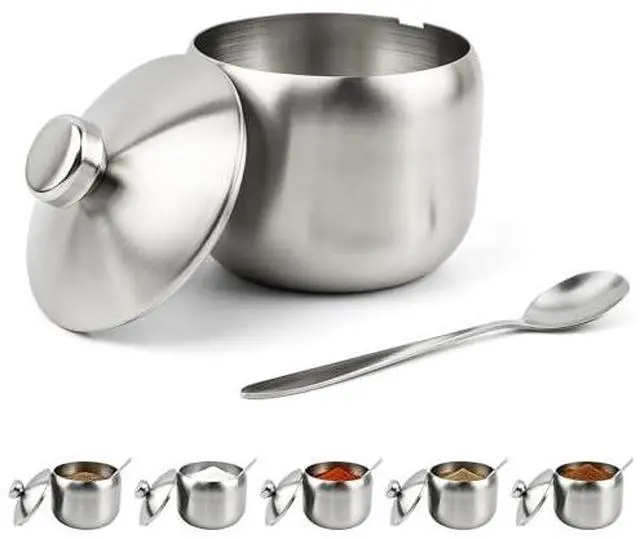 Main image of 15oz Sugar Bowl with Lid And Spoon,Stainless Steel Sugar Creamer Container | Round Sugar Jar,Durable Sugars Holder Jar for Coffee Bar Accessories,Coffee Bar Decor,Home and Kitchen Storage,Silver