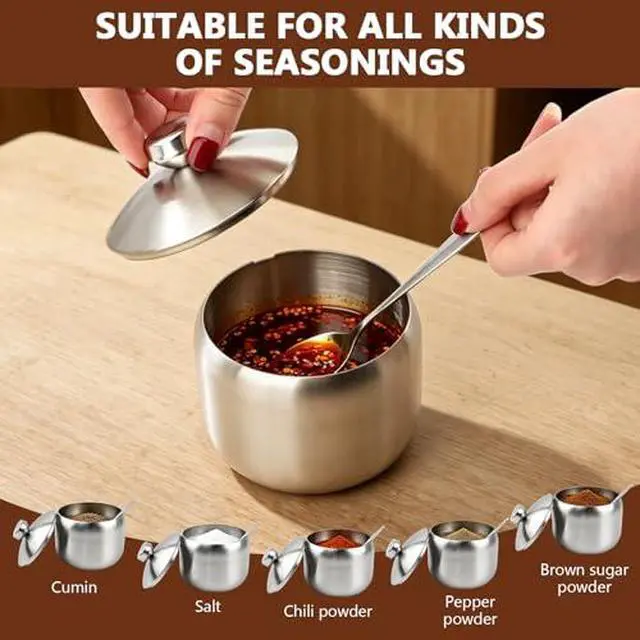 Alt view image 4 of 7 - 15oz Sugar Bowl with Lid And Spoon,Stainless Steel Sugar Creamer Container | Round Sugar Jar,Durable Sugars Holder Jar for Coffee Bar Accessories,Coffee Bar Decor,Home and Kitchen Storage,Silver