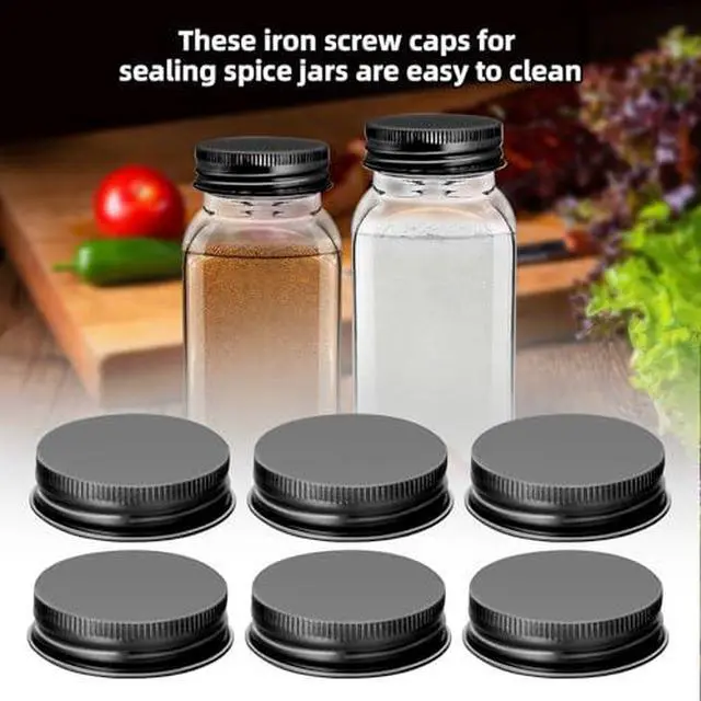 Alt view image 6 of 6 - 12Pcs Black iron Lids Lids for 4 oz and 6 oz Square Spice Jars Reusable Can Wooden Airtight Spice Storage Canning Lids for Nice Sealing Kitchen (12)