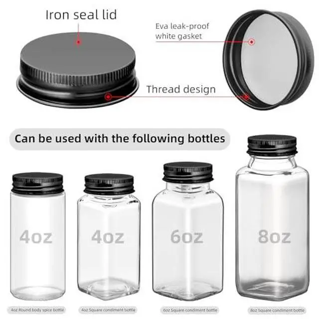 Alt view image 3 of 6 - 12Pcs Black iron Lids Lids for 4 oz and 6 oz Square Spice Jars Reusable Can Wooden Airtight Spice Storage Canning Lids for Nice Sealing Kitchen (12)