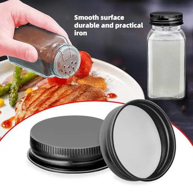 Alt view image 5 of 6 - 12Pcs Black iron Lids Lids for 4 oz and 6 oz Square Spice Jars Reusable Can Wooden Airtight Spice Storage Canning Lids for Nice Sealing Kitchen (12)