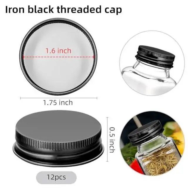 Alt view image 2 of 6 - 12Pcs Black iron Lids Lids for 4 oz and 6 oz Square Spice Jars Reusable Can Wooden Airtight Spice Storage Canning Lids for Nice Sealing Kitchen (12)