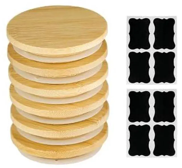 Main image of 6 Pack Oui Yogurt Jar Lids with 8 Labels, Food-Grade Bamboo Lids for 5Oz Oui Yogurt Jars, Reusable Wooden Canning Covers Perfect for Oui Yogurt Bottle(Jar not Included)