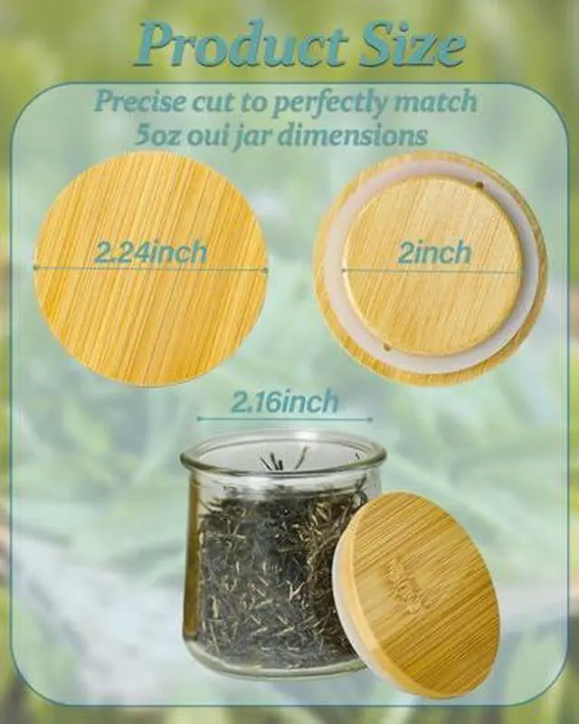 Alt view image 2 of 7 - 6 Pack Oui Yogurt Jar Lids with 8 Labels, Food-Grade Bamboo Lids for 5Oz Oui Yogurt Jars, Reusable Wooden Canning Covers Perfect for Oui Yogurt Bottle(Jar not Included)