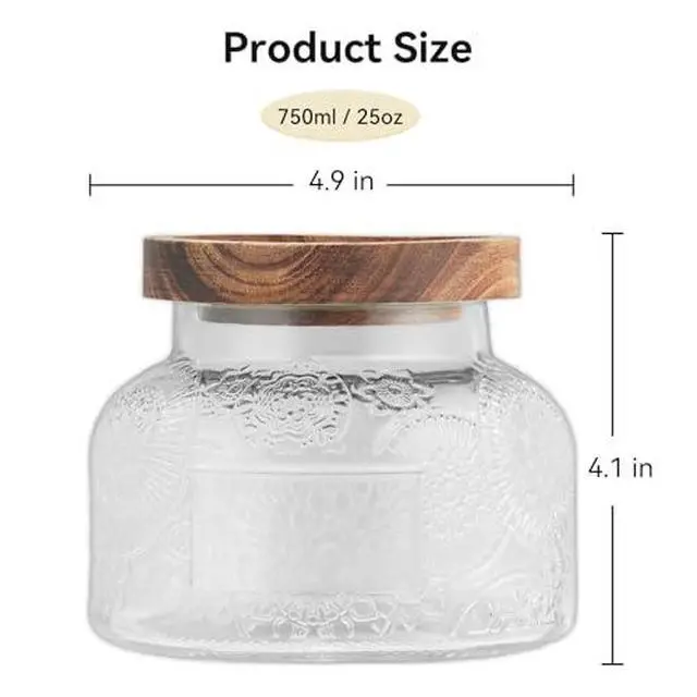 Alt view image 2 of 7 - 25 Oz Glass Candy Jar with Wooden Lid - Vintage Airtight Food Storage Container for Kitchen Pantry Office Decor, Clear Cookies Canister Organize Coffee Sugar Tea Spice Nuts Snacks