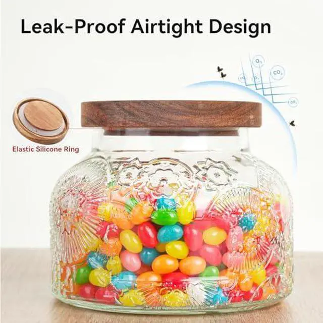 Alt view image 3 of 7 - 25 Oz Glass Candy Jar with Wooden Lid - Vintage Airtight Food Storage Container for Kitchen Pantry Office Decor, Clear Cookies Canister Organize Coffee Sugar Tea Spice Nuts Snacks