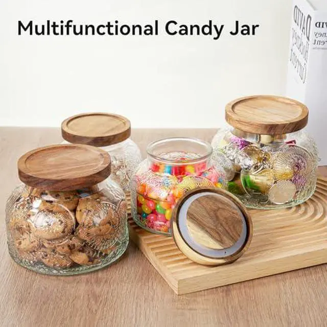 Alt view image 7 of 7 - 25 Oz Glass Candy Jar with Wooden Lid - Vintage Airtight Food Storage Container for Kitchen Pantry Office Decor, Clear Cookies Canister Organize Coffee Sugar Tea Spice Nuts Snacks