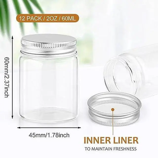 Alt view image 3 of 7 - 12 Pack 2Ounces Glass Jars with Lids,Clear Mini Mason Jars Glass Jars with Aluminum Airtight Lids Round Canning Storage Jars Containers for Essential Oils,Cream,Powders,Ointments,Herbs,Art Craft