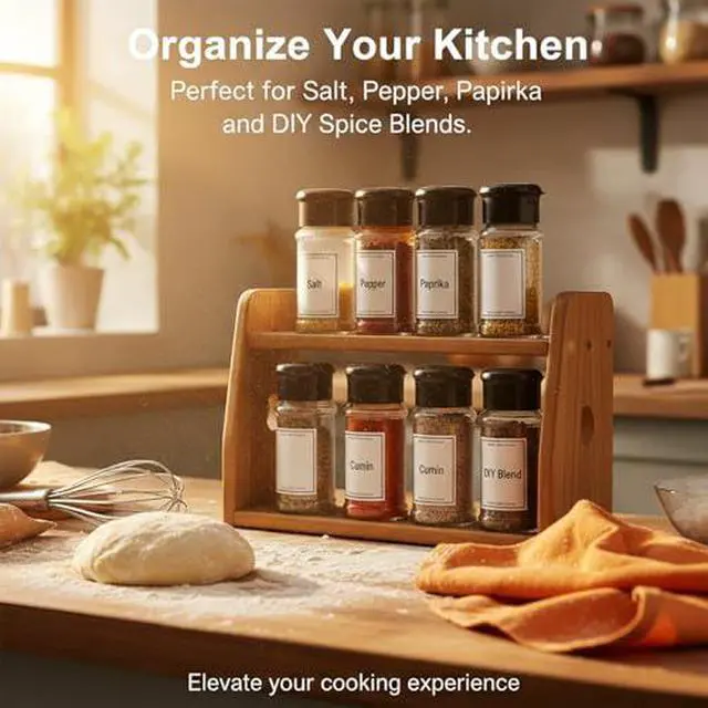Alt view image 4 of 7 - 6 Pcs Plastic Spice Jars with Shaker Lids, 3 oz (Black Lid) | Clear Seasoning Containers, for Spice Rack, Drawer, Cabinet Storage