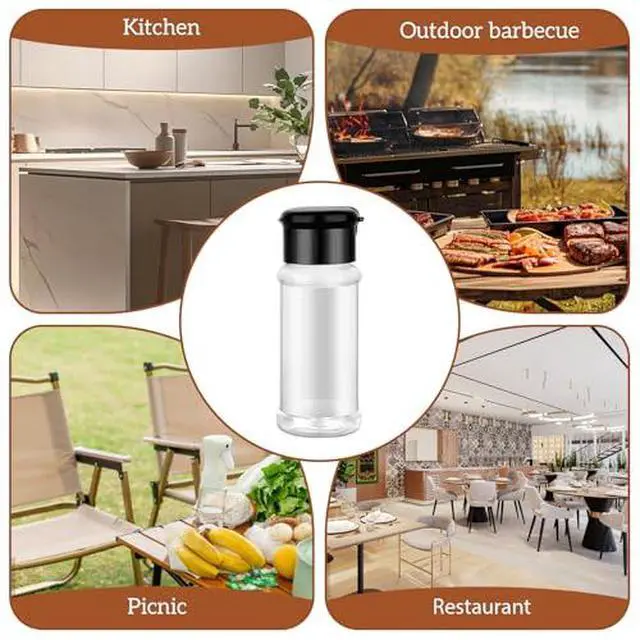 Alt view image 7 of 7 - 6 Pcs Plastic Spice Jars with Shaker Lids, 3 oz (Black Lid) | Clear Seasoning Containers, for Spice Rack, Drawer, Cabinet Storage