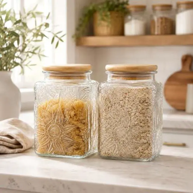 Alt view image 6 of 7 - Vintage Glass Jar, 25.3 FL OZ Food Storage Container, Square Glass Jar with Lid, Decorative Jar for Home Kitchen Coffee, Tea, Candy, Sugar Jar (Square Sunflower)