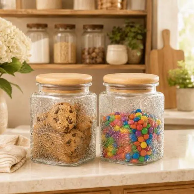 Alt view image 7 of 7 - Vintage Glass Jar, 25.3 FL OZ Food Storage Container, Square Glass Jar with Lid, Decorative Jar for Home Kitchen Coffee, Tea, Candy, Sugar Jar (Square Sunflower)