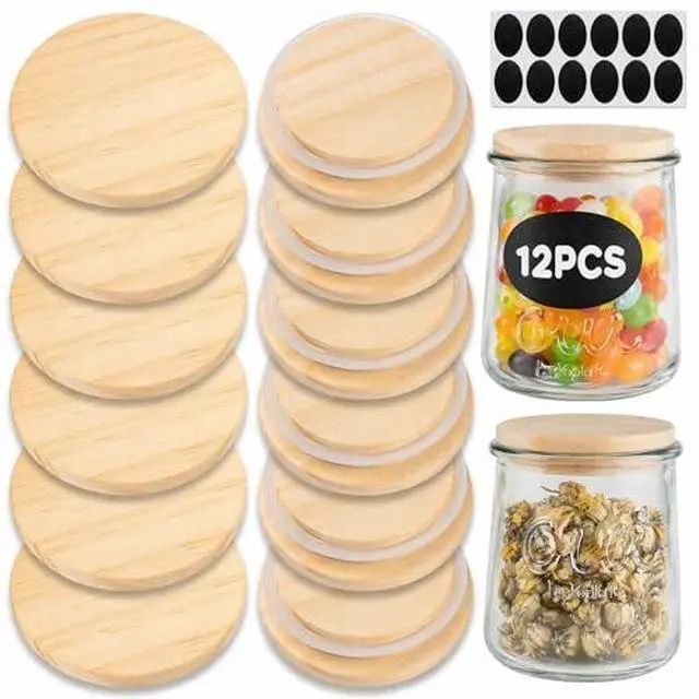 Main image of 12 Pcs Yogurt Jar Lids Compatible with 5Oz Oui Yogurt Jars with Silicone Sealing Rings,Bottle Label,for Kitchen Food Storage (Jar not Included)