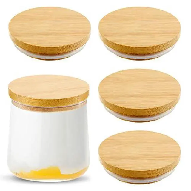 Main image of 4 Pack 5oz Yogurt Jar Lids Compatible with Oui Jars Bamboo | Reusable Bamboo Lids with Silicone Seal, Kitchen Food Storage, Canning Caps, Nut Candy Containers, Jar Not Included