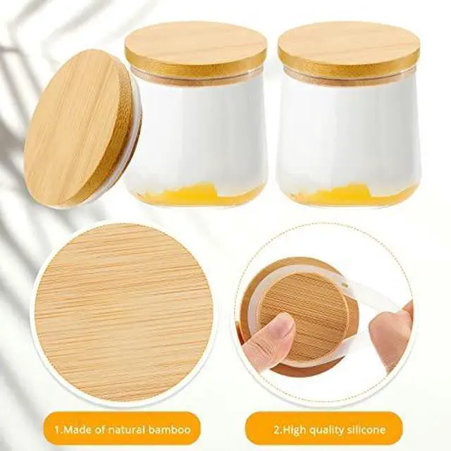 Alt view image 2 of 7 - 4 Pack 5oz Yogurt Jar Lids Compatible with Oui Jars Bamboo | Reusable Bamboo Lids with Silicone Seal, Kitchen Food Storage, Canning Caps, Nut Candy Containers, Jar Not Included