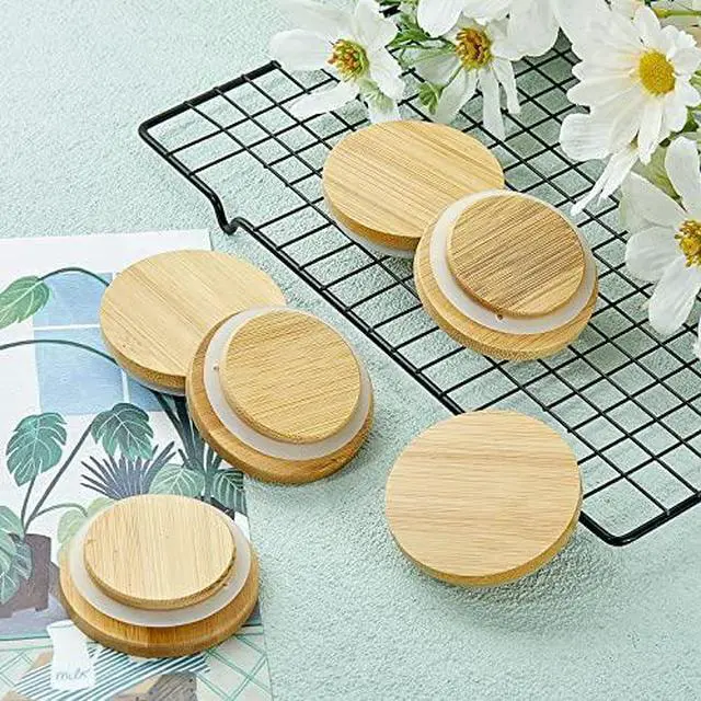 Alt view image 6 of 7 - 4 Pack 5oz Yogurt Jar Lids Compatible with Oui Jars Bamboo | Reusable Bamboo Lids with Silicone Seal, Kitchen Food Storage, Canning Caps, Nut Candy Containers, Jar Not Included