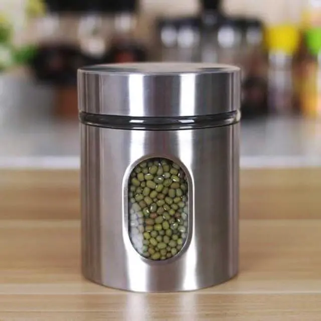 Alt view image 2 of 6 - Stainless Steel Container Food Storage Jar Sealed Coffee Can Kitchen Canister with Glass Window and Airtight Lid for Tea Coffee Bean Sugar Candy Cookie Spice Flour, 1 Piece