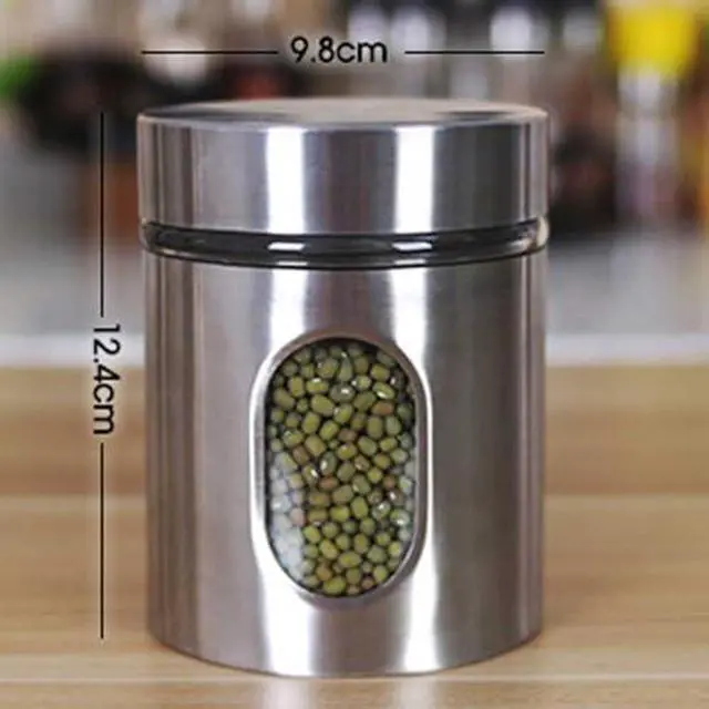Alt view image 6 of 6 - Stainless Steel Container Food Storage Jar Sealed Coffee Can Kitchen Canister with Glass Window and Airtight Lid for Tea Coffee Bean Sugar Candy Cookie Spice Flour, 1 Piece