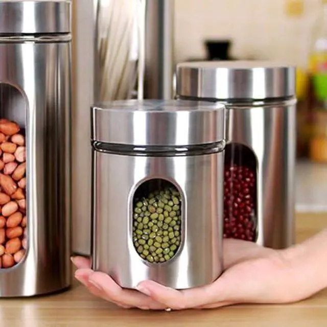 Alt view image 5 of 6 - Stainless Steel Container Food Storage Jar Sealed Coffee Can Kitchen Canister with Glass Window and Airtight Lid for Tea Coffee Bean Sugar Candy Cookie Spice Flour, 1 Piece
