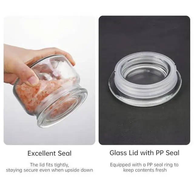 Alt view image 2 of 7 - Salt Cellar, Glass Container, Airtight Lid, Wide Mouth, 280ml, Clear | Handcrafted Kiln-Fired Design With Anti-Slip Base, PP Sealing Ring Keeps Contents Fresh, For Spices, Sugar & Coffee