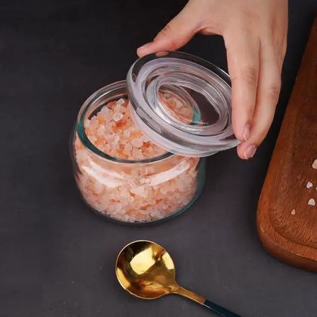 Alt view image 6 of 7 - Salt Cellar, Glass Container, Airtight Lid, Wide Mouth, 280ml, Clear | Handcrafted Kiln-Fired Design With Anti-Slip Base, PP Sealing Ring Keeps Contents Fresh, For Spices, Sugar & Coffee