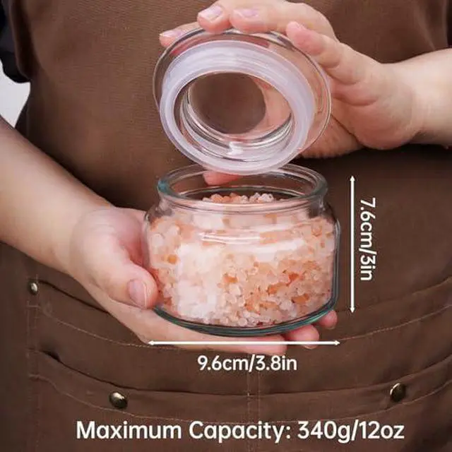 Alt view image 5 of 7 - Salt Cellar, Glass Container, Airtight Lid, Wide Mouth, 280ml, Clear | Handcrafted Kiln-Fired Design With Anti-Slip Base, PP Sealing Ring Keeps Contents Fresh, For Spices, Sugar & Coffee