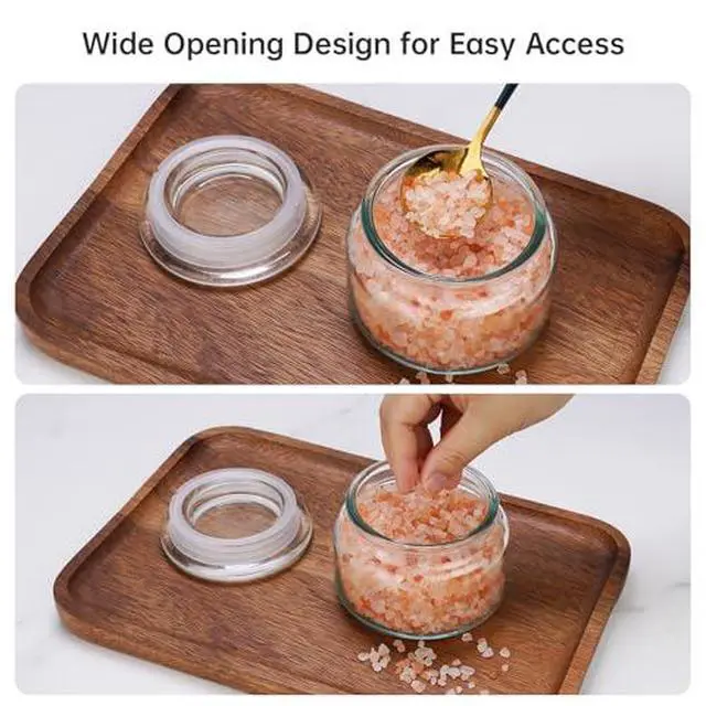 Alt view image 3 of 7 - Salt Cellar, Glass Container, Airtight Lid, Wide Mouth, 280ml, Clear | Handcrafted Kiln-Fired Design With Anti-Slip Base, PP Sealing Ring Keeps Contents Fresh, For Spices, Sugar & Coffee