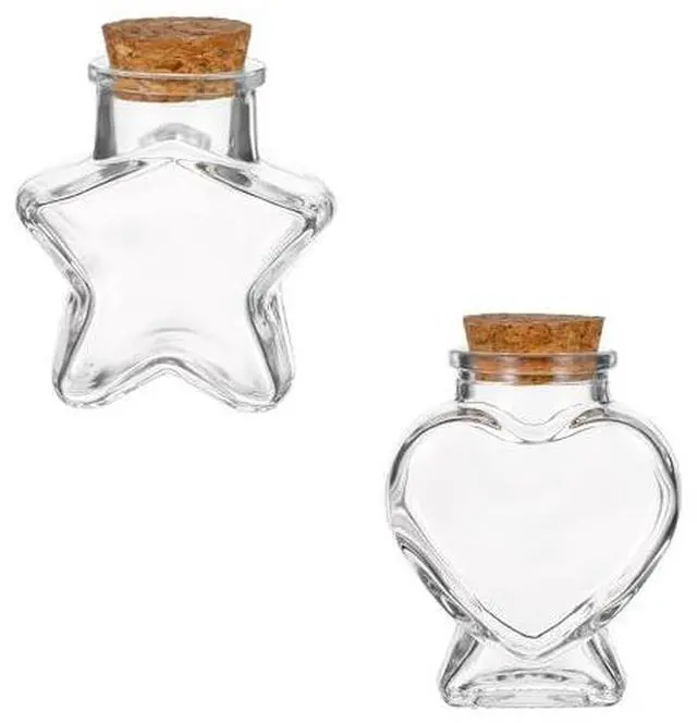 Main image of Glass Bottles with Cork Stoppers, 2 Pcs Heart-Shaped Decorative Jars Star Shaped Small Decorative Glass Bottles with Cork Lid for DIY Art Crafts Decoration Party Supplies Favor Bottle