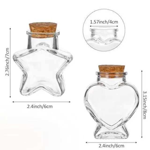 Alt view image 2 of 7 - Glass Bottles with Cork Stoppers, 2 Pcs Heart-Shaped Decorative Jars Star Shaped Small Decorative Glass Bottles with Cork Lid for DIY Art Crafts Decoration Party Supplies Favor Bottle