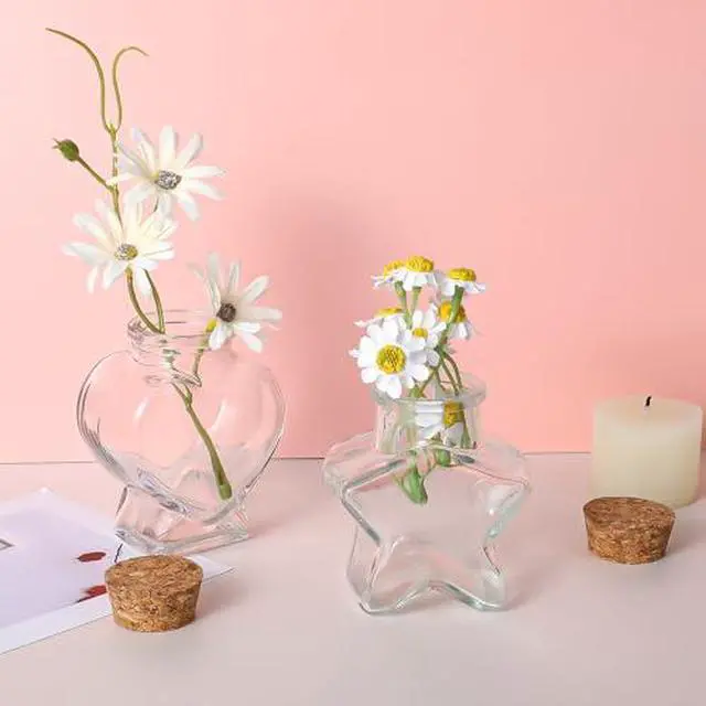 Alt view image 4 of 7 - Glass Bottles with Cork Stoppers, 2 Pcs Heart-Shaped Decorative Jars Star Shaped Small Decorative Glass Bottles with Cork Lid for DIY Art Crafts Decoration Party Supplies Favor Bottle